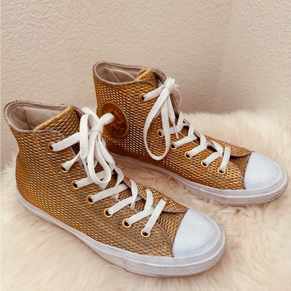 Vintage Gold Chuck Taylor Converse High-Top Sneakers - Picture 1 of 5